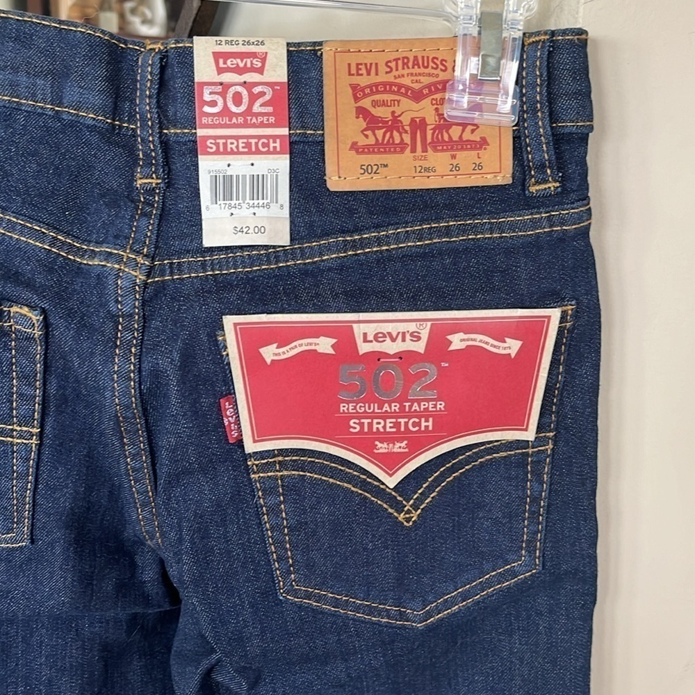 Brand New Levi’s 502 Regular Taper Adjustable Waistband Stretch Boys Dark Jeans - Picture 9 of 12